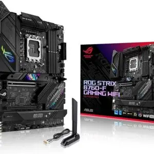 ASUS ROG Strix B760-F Gaming WiFi Placa Base Intel B760 (LGA 1700 ATX, 16+1 DrMOS, DDR5 hasta 7800 MT/s, PCIe 5.0, Tres Ranuras M.2, WiFi 6E, USB 3.2 Gen 2x2 Type-C y Aura Sync RGB), Negro